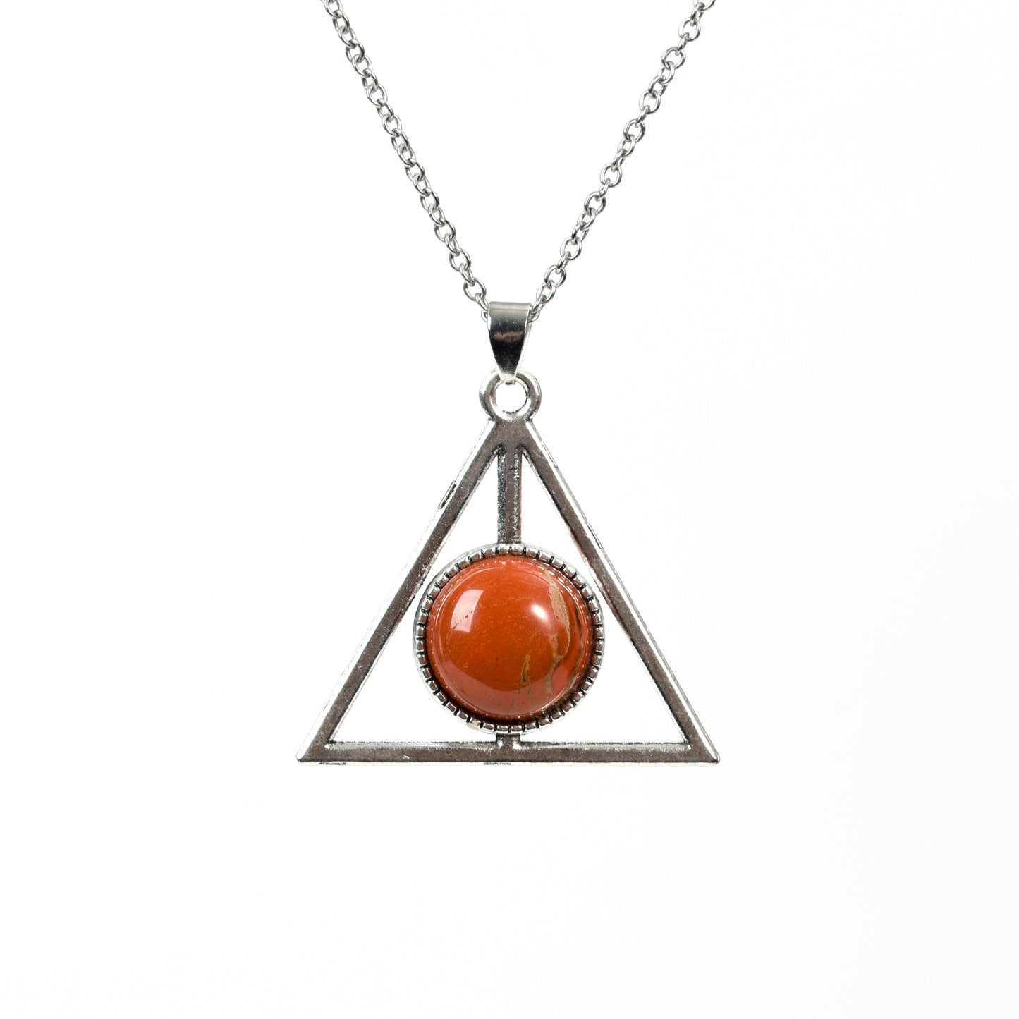 Metal triangle with round crystal pendant