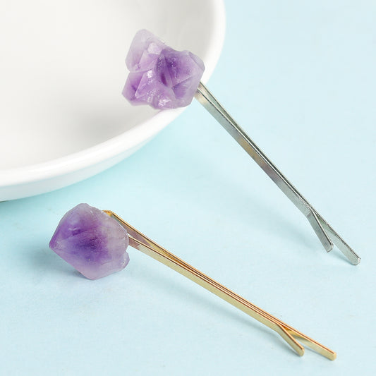 Raw amethyst teeth hairpin