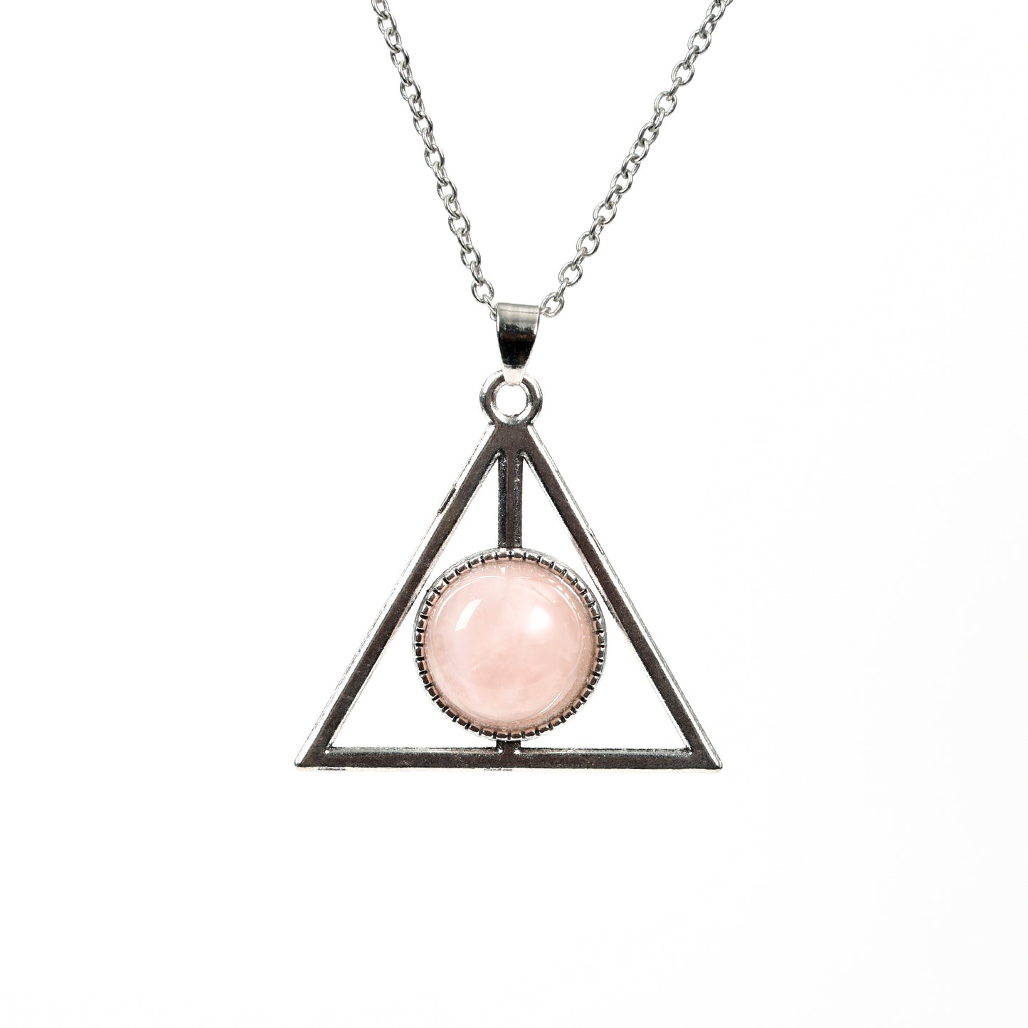 Metal triangle with round crystal pendant