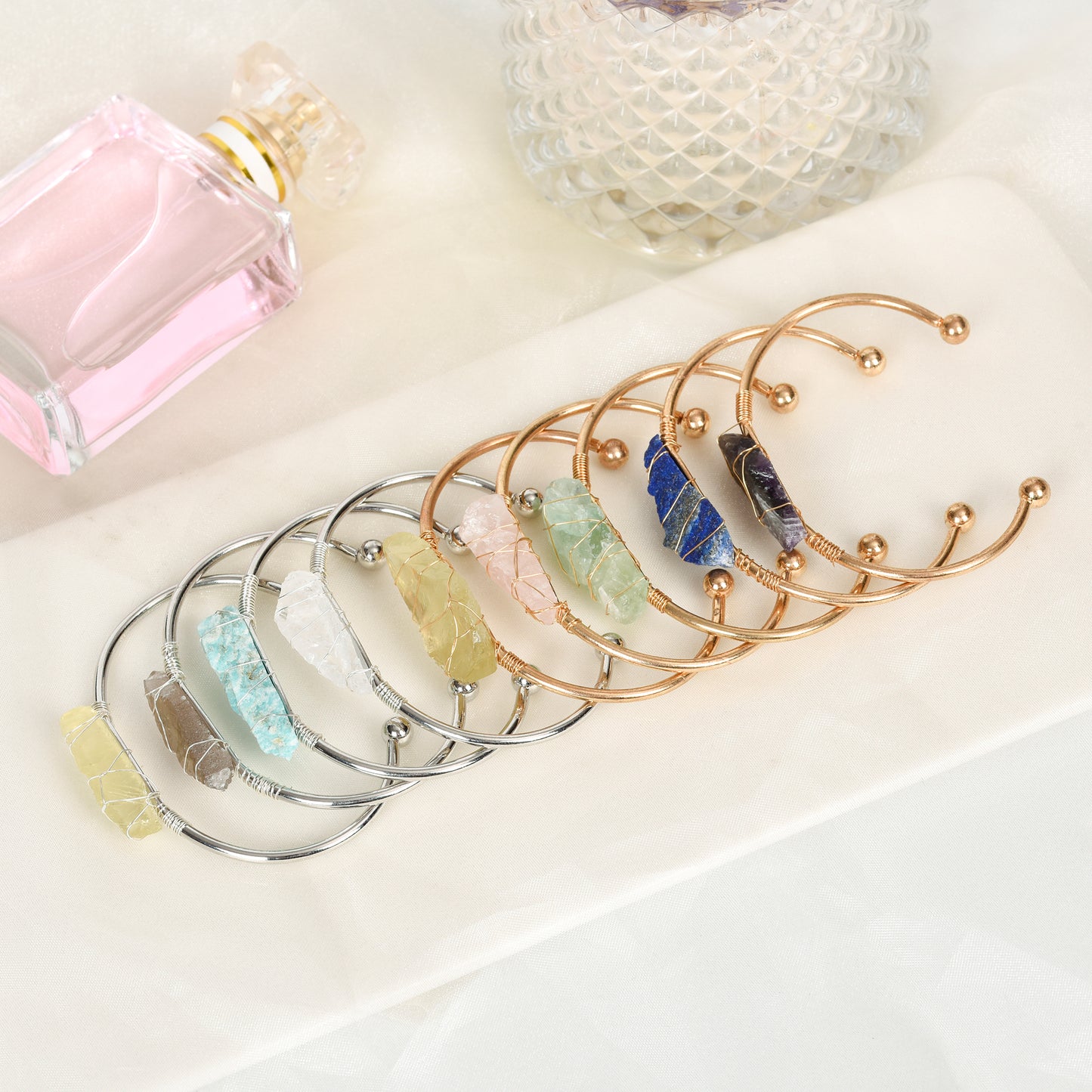 Raw crystal bangle(wire wrapped)