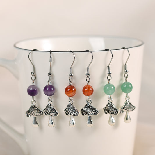 Metal mushroom with beads earrings