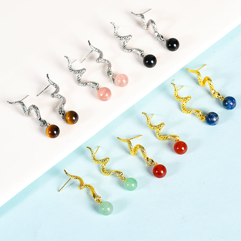 Metal snake with beads earrings