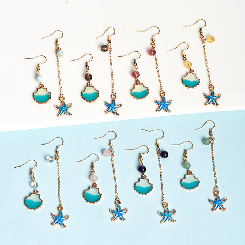 Blue shell and starfish earrings(6mm)