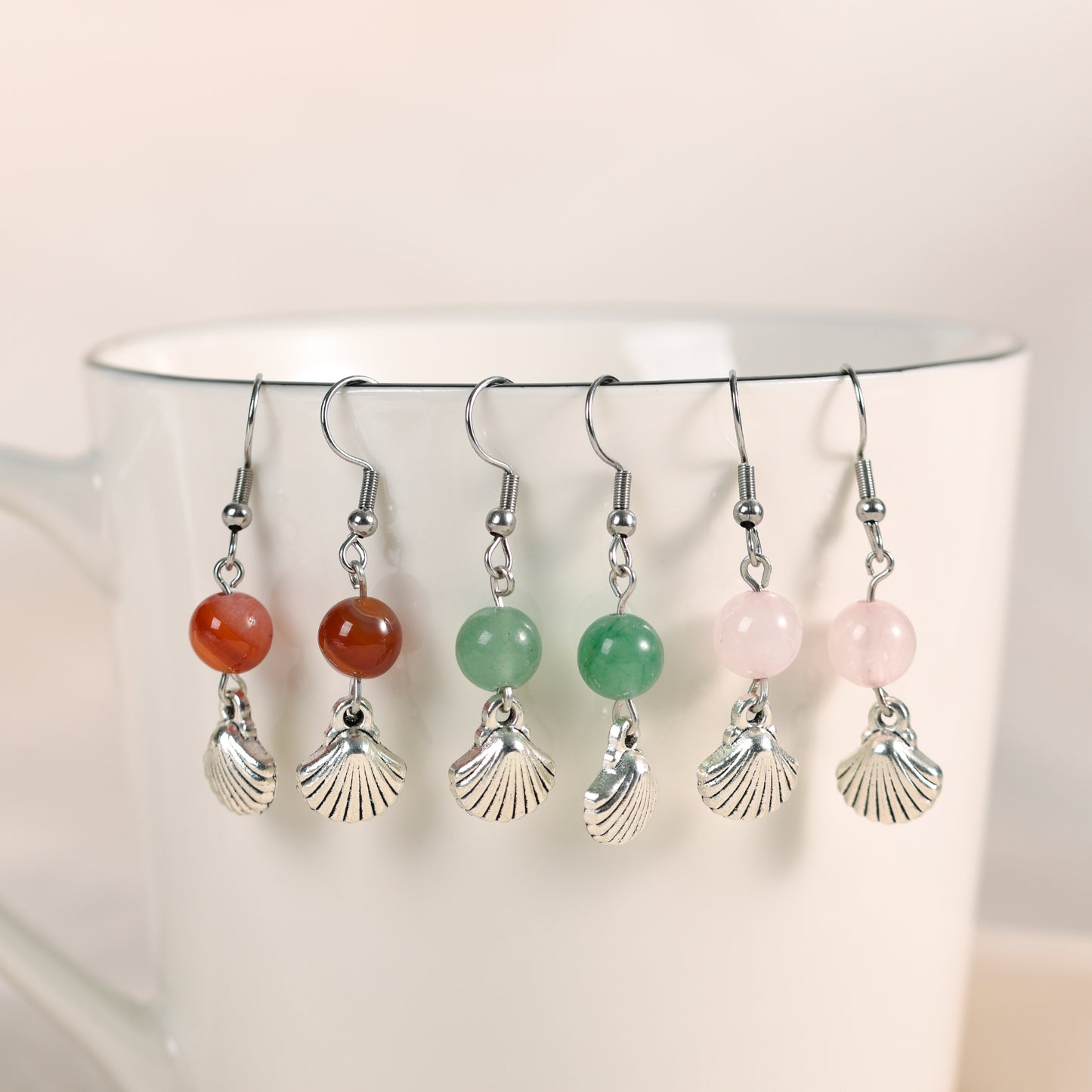 Metal shell with beads earrings