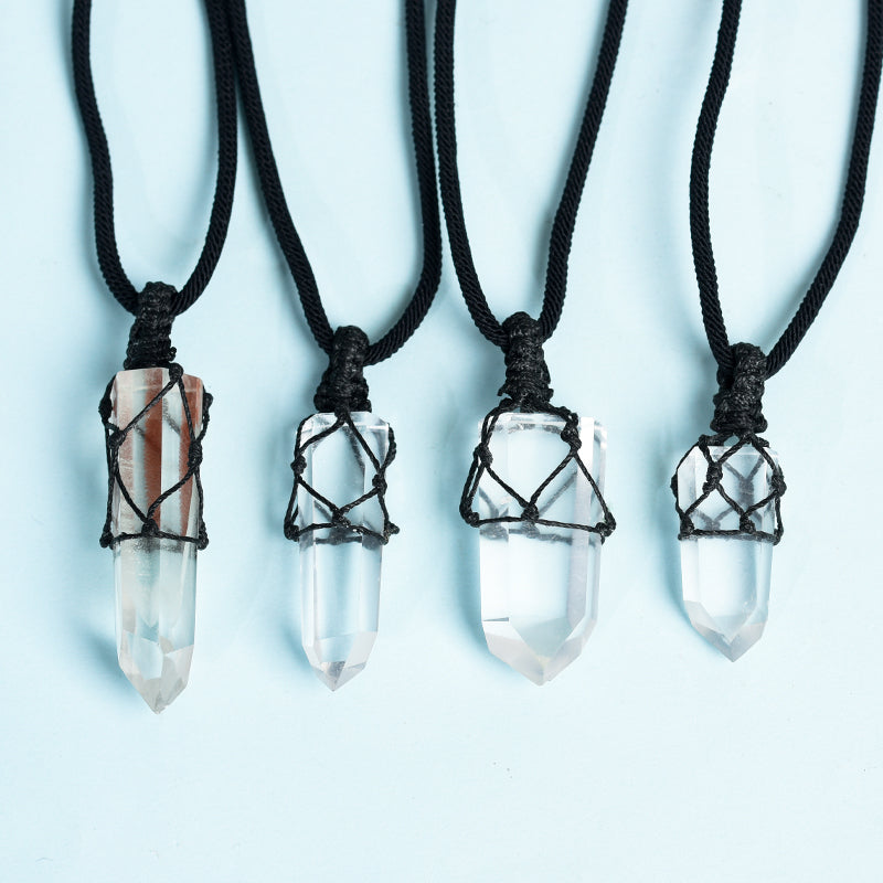 Raw clear quartz point pendant(wax wire wrapped)