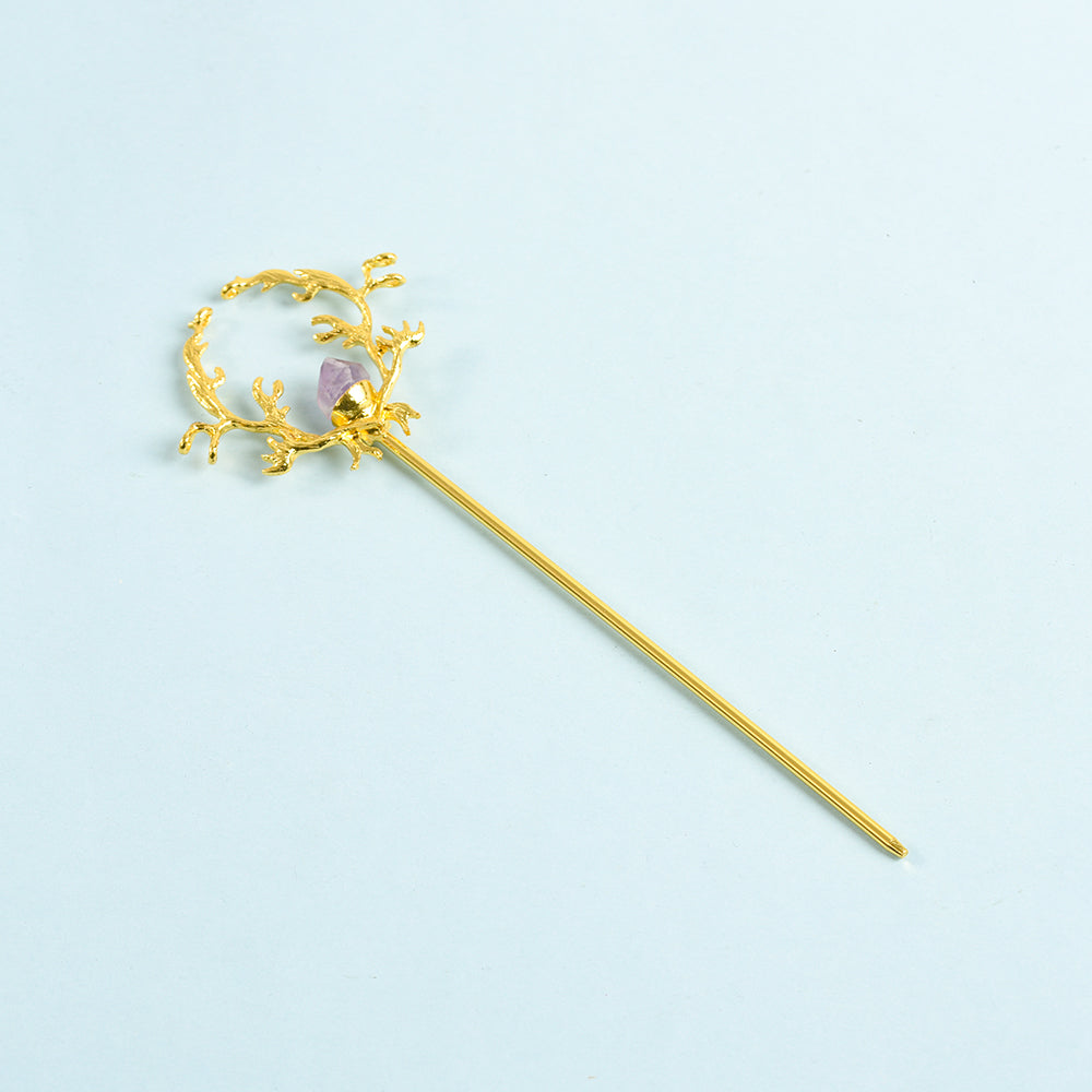 Raw crystal teeth hairpin