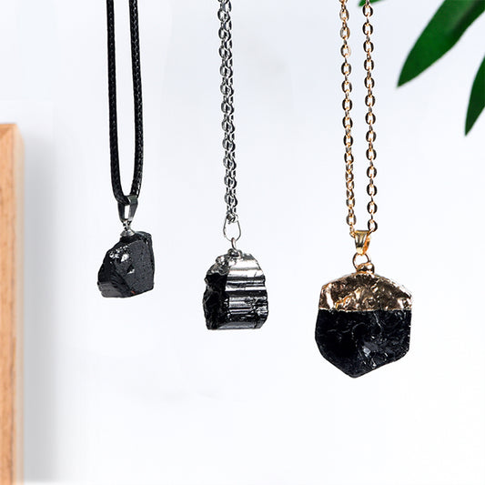 Raw black tourmaline pendant(electroplating)