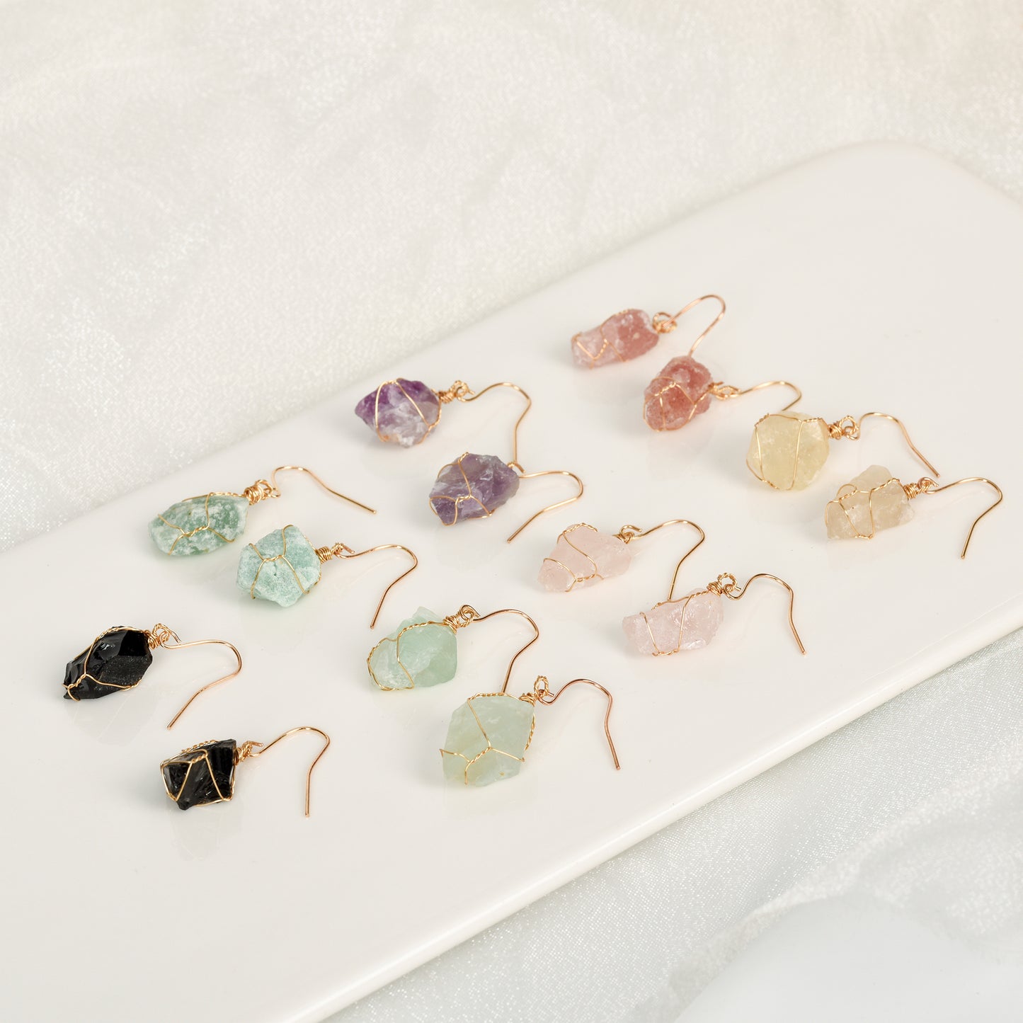 Raw crystal earrings(wire wrapped)