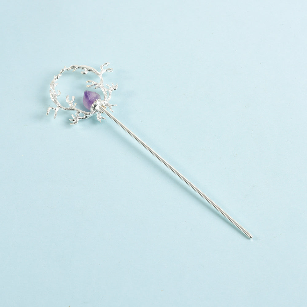 Raw crystal teeth hairpin