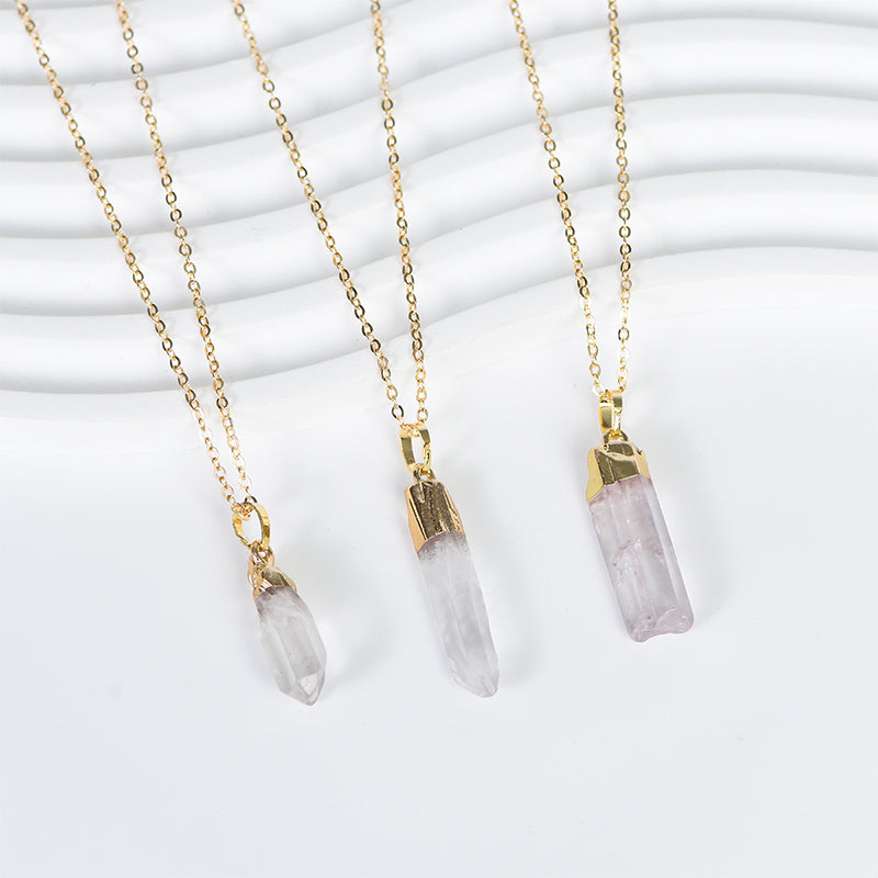 Raw clear quartz point pendant(electroplating)