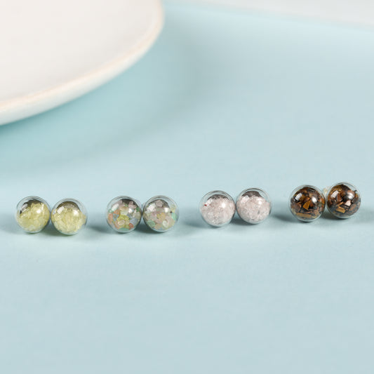 Chips in glass sphere earrings