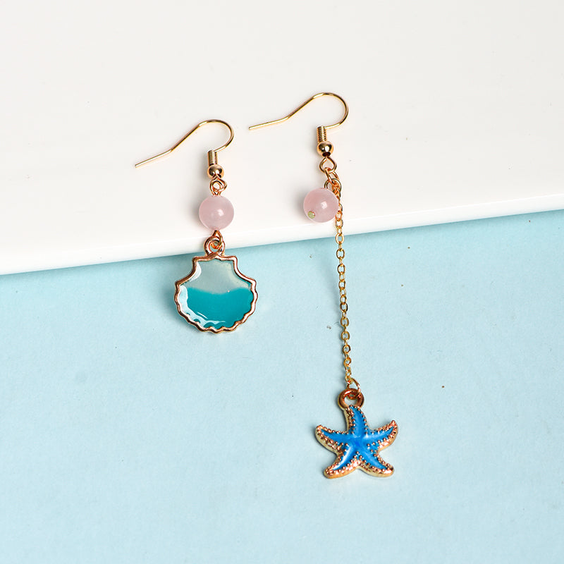 Blue shell and starfish earrings(6mm)