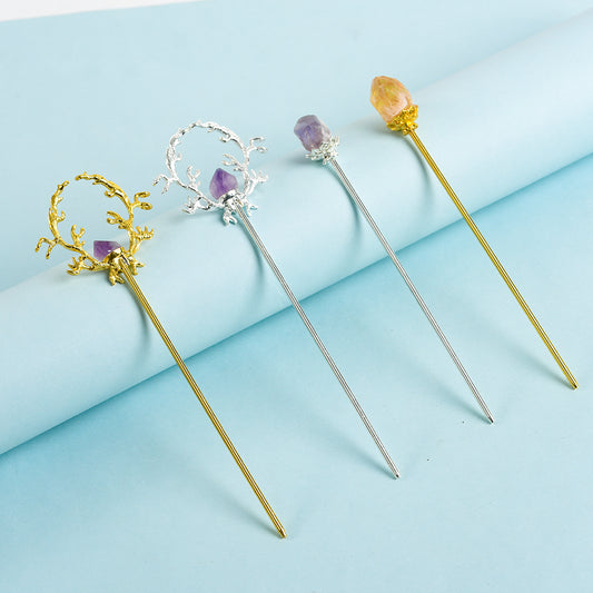 Raw crystal teeth hairpin