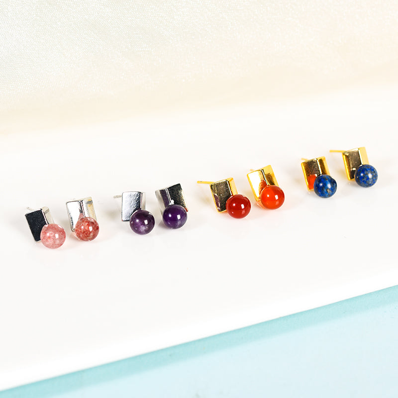 Beads on metal square earrings