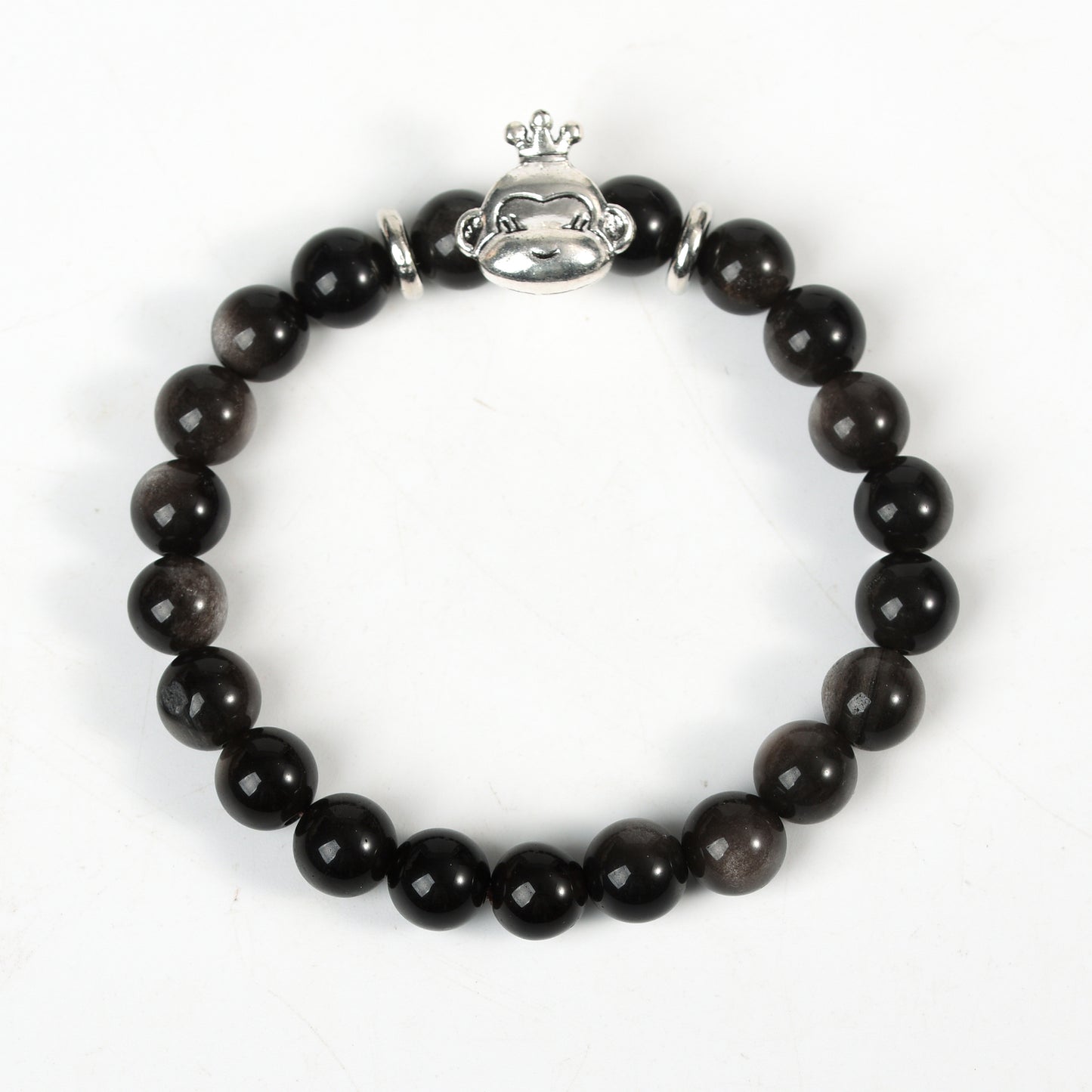 Metal charm with sliver obsidian bracelet