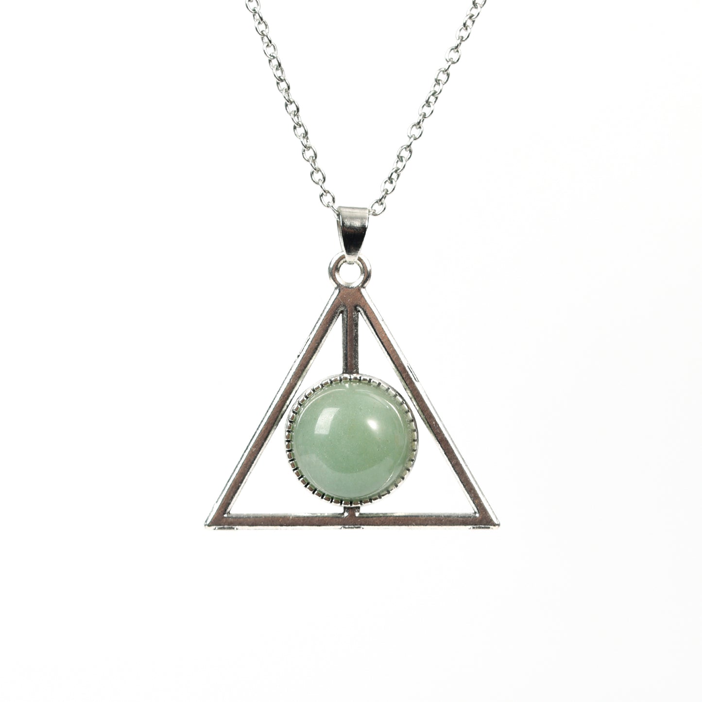 Metal triangle with round crystal pendant