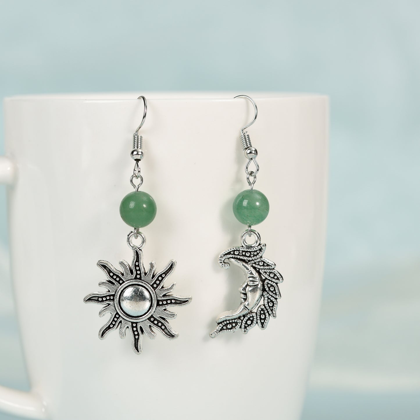 Metal sun and moon with beads earrings