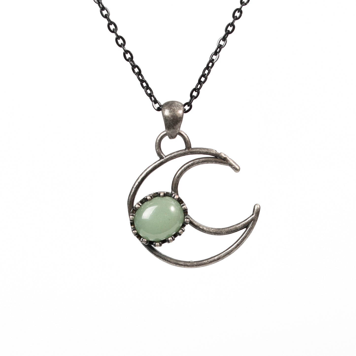 Metal moon with oval crystal pendant