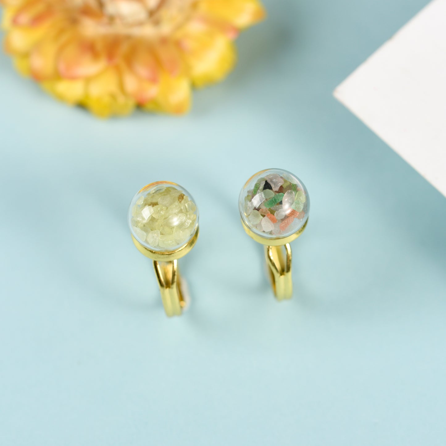 Chips in glass sphere ring