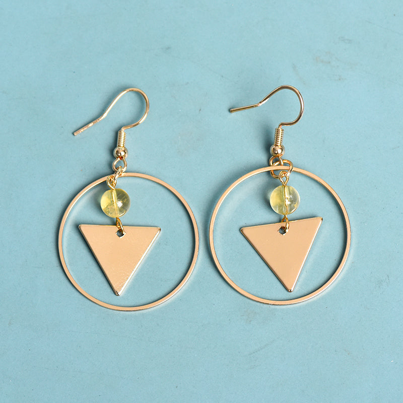 Metal circle triangle with beads earrings