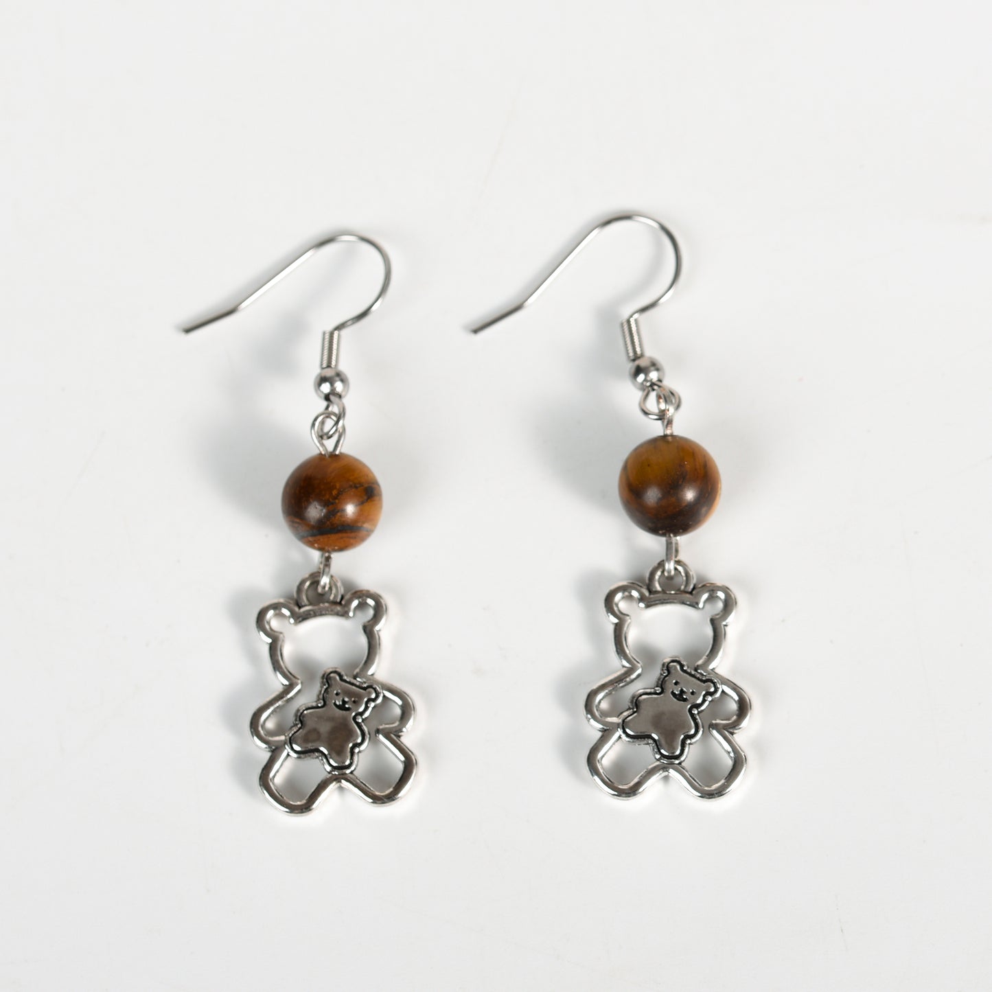 Metal bear with beads earrings