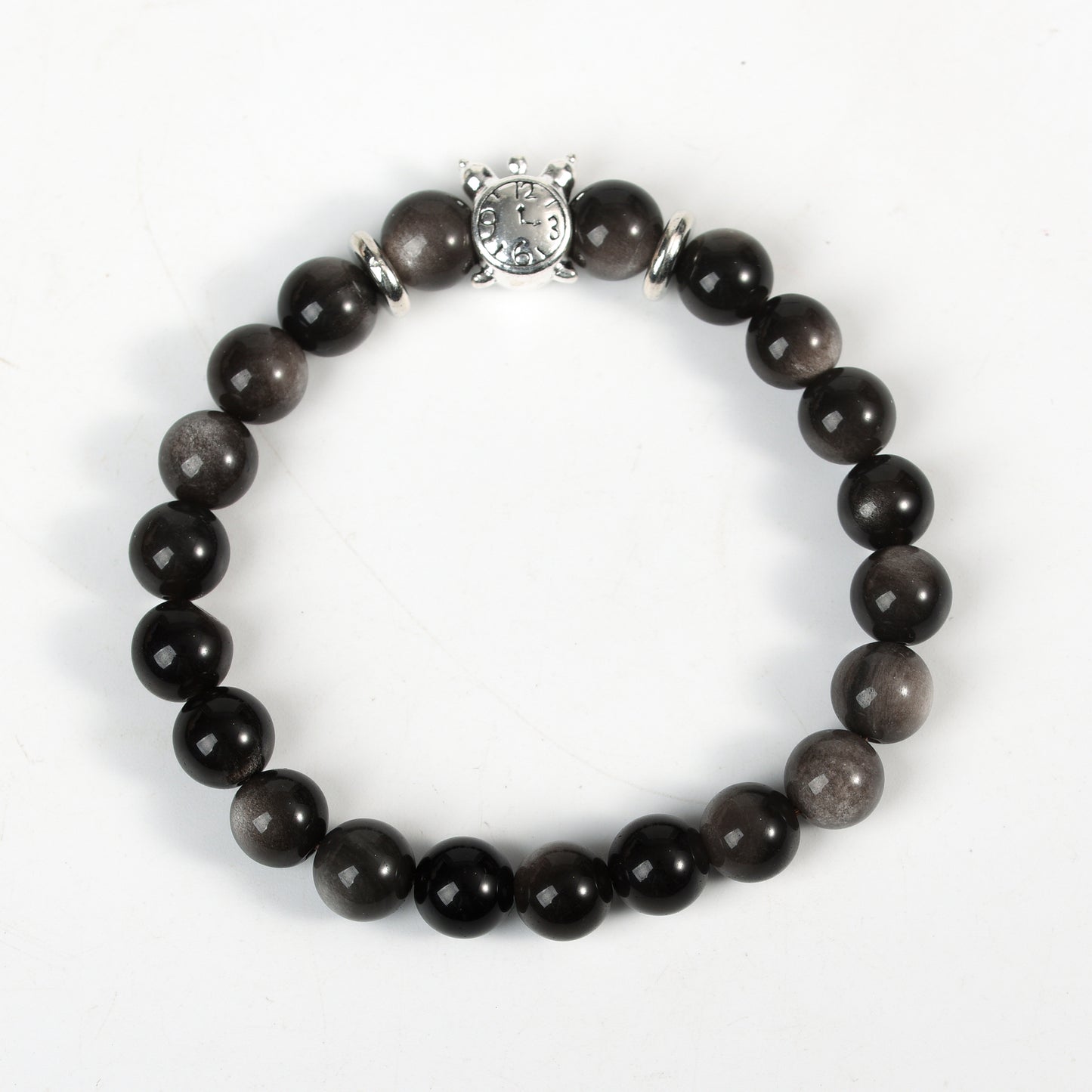 Metal charm with sliver obsidian bracelet