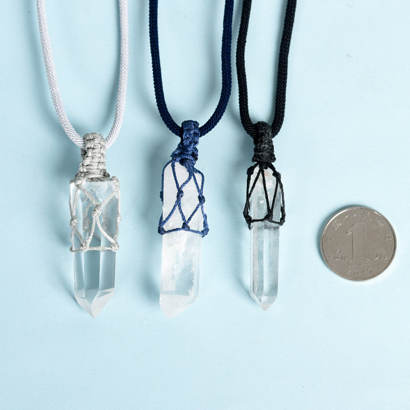 Raw clear quartz point pendant(wax wire wrapped)