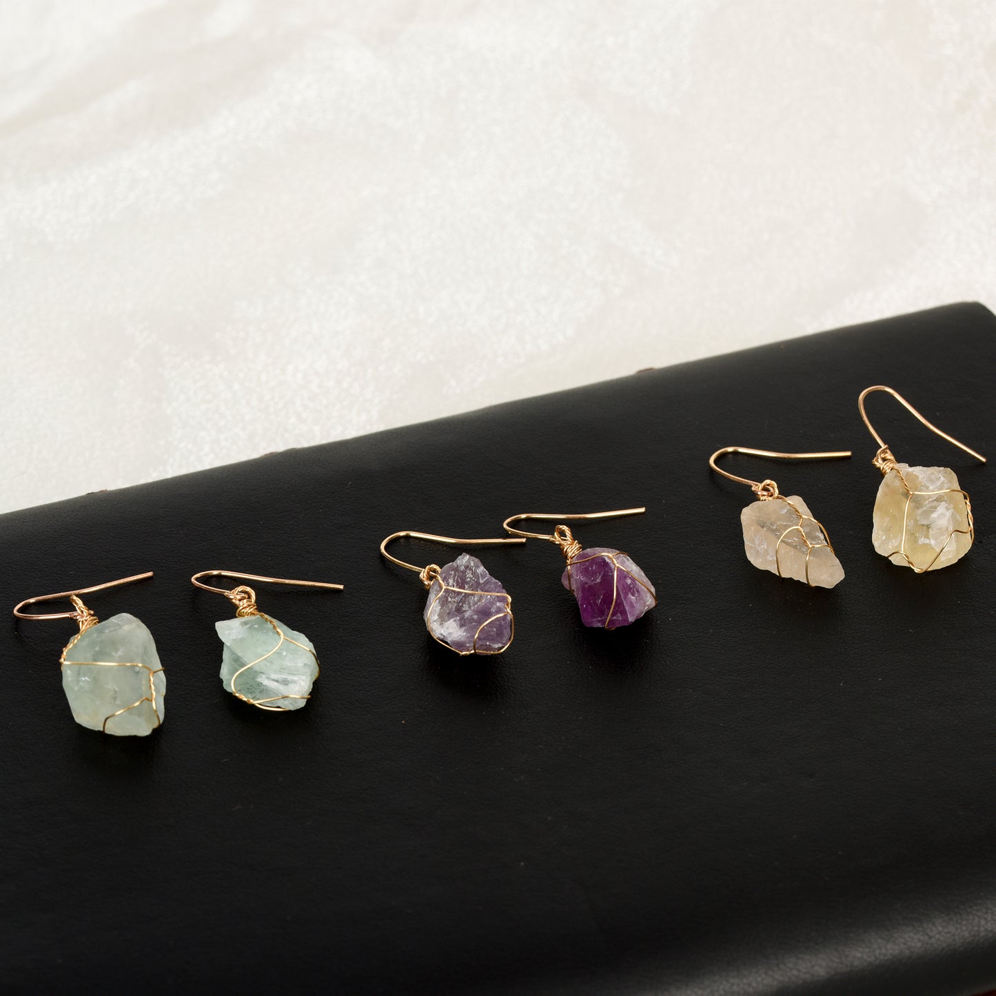 Raw crystal earrings(wire wrapped)