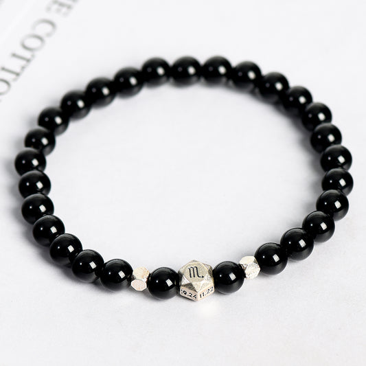 Black obsidian zodiac bracelet(s925 charm)