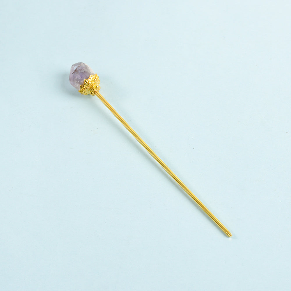 Raw crystal teeth hairpin