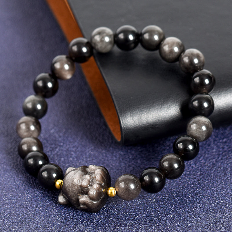 Sliver obsidian with carving bracelet