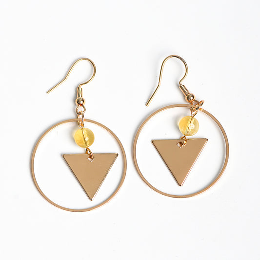 Metal circle triangle with beads earrings