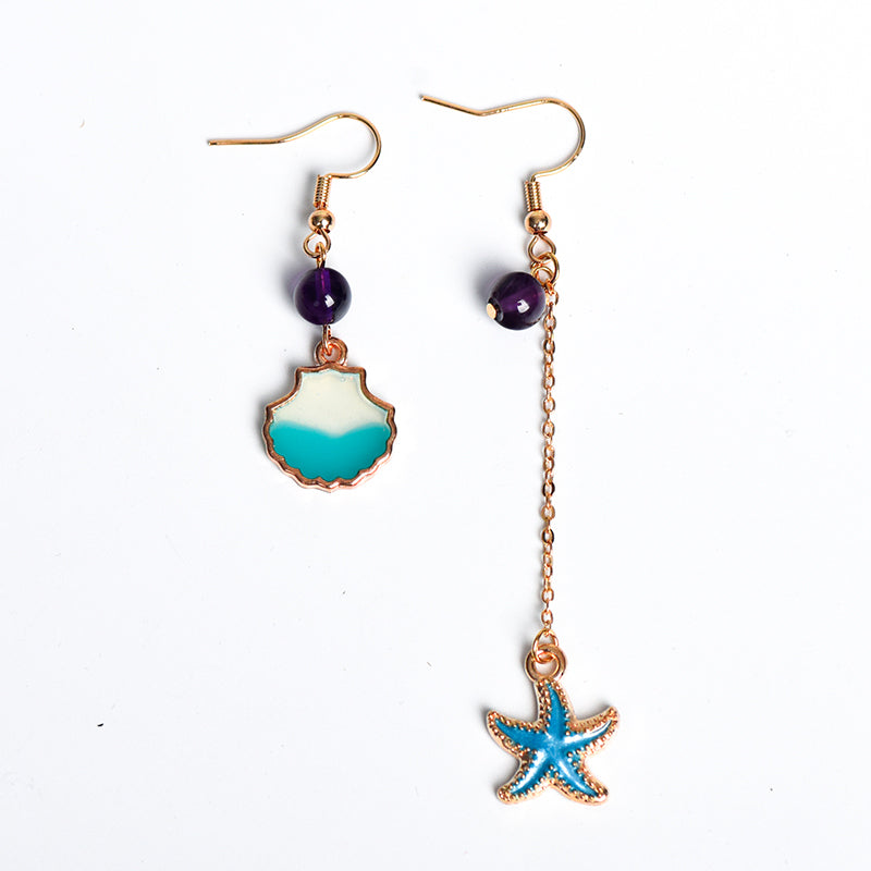 Blue shell and starfish earrings(6mm)