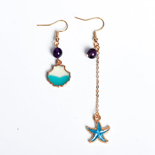 Blue shell and starfish earrings(6mm)