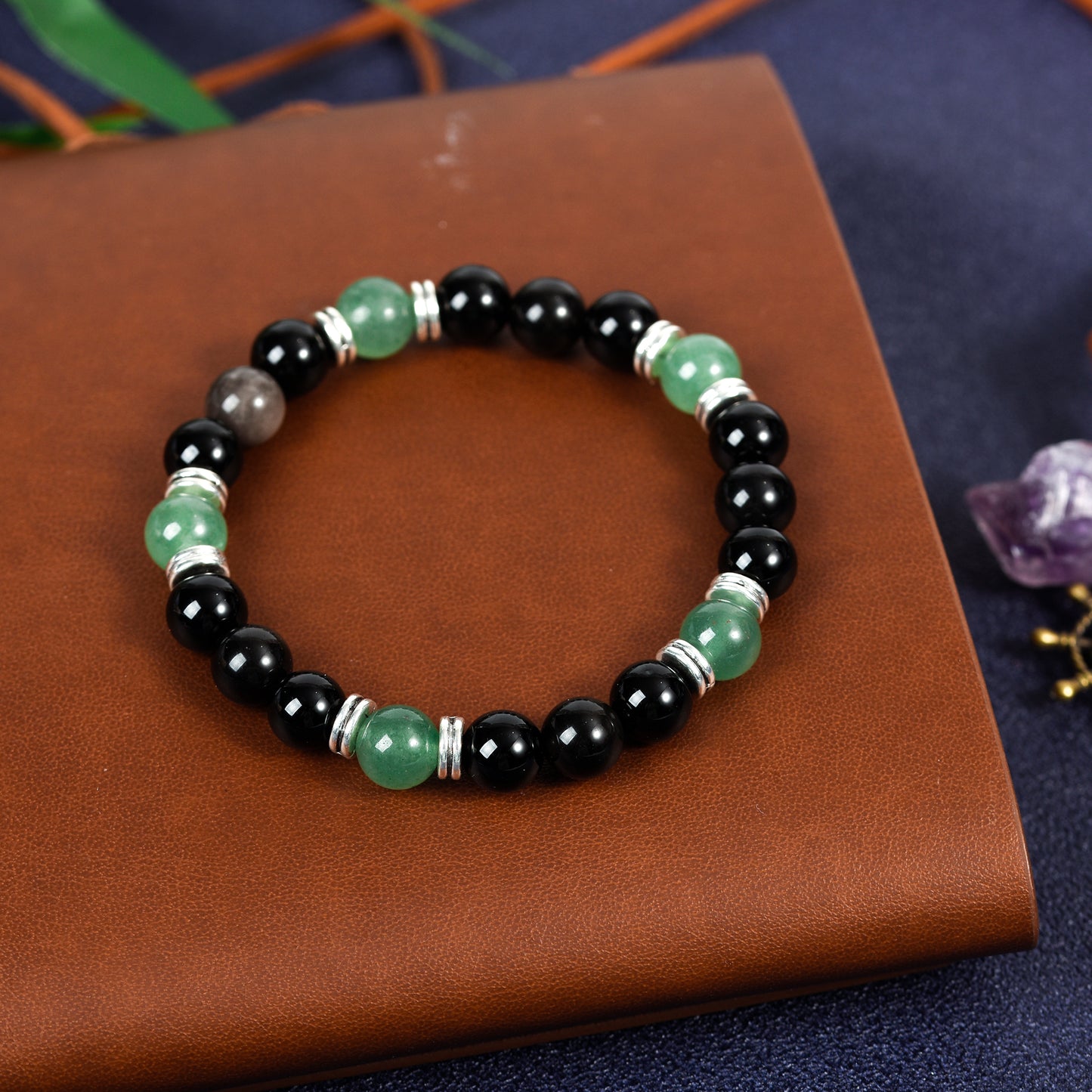 Sliver obsidian with other beads bracelet