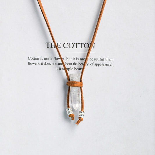 Clear quartz leather cord pendant