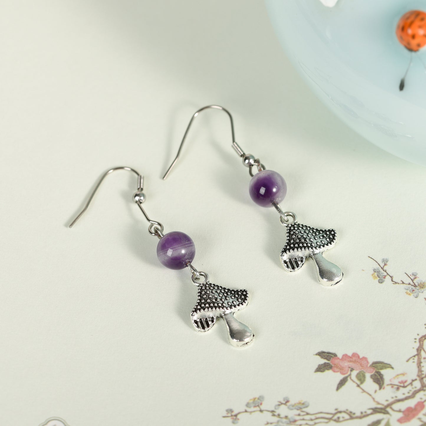 Metal mushroom with beads earrings