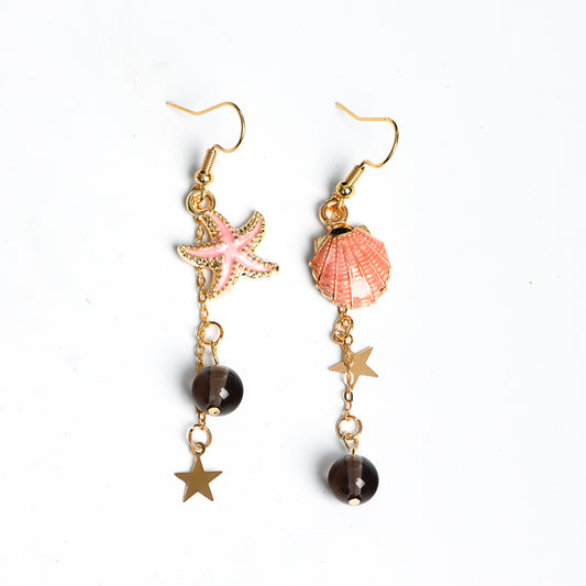 Pink shell and starfish earrings(6mm)