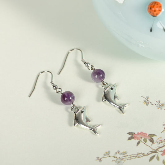 Metal dolphin with beads earrings