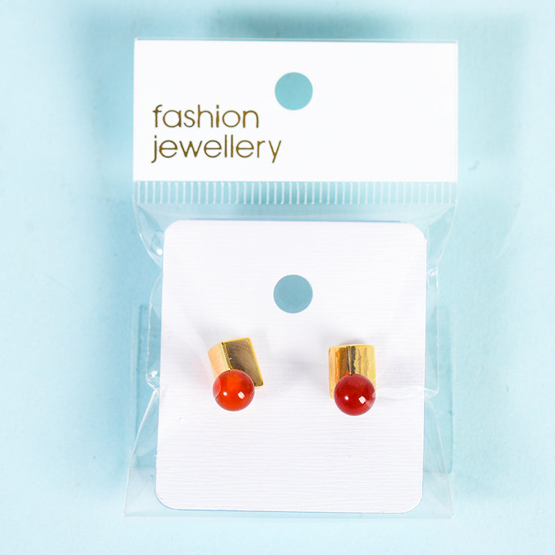 Beads on metal square earrings