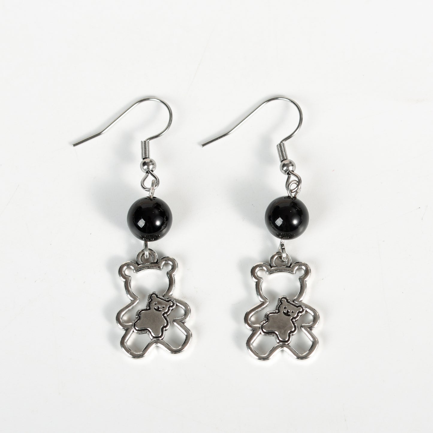 Metal bear with beads earrings