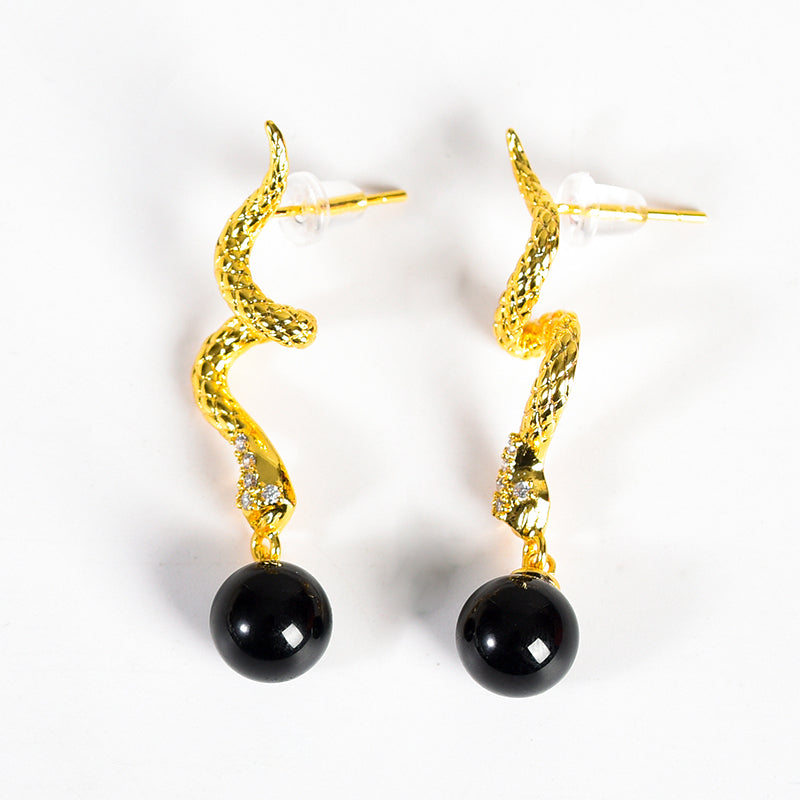 Metal snake with beads earrings