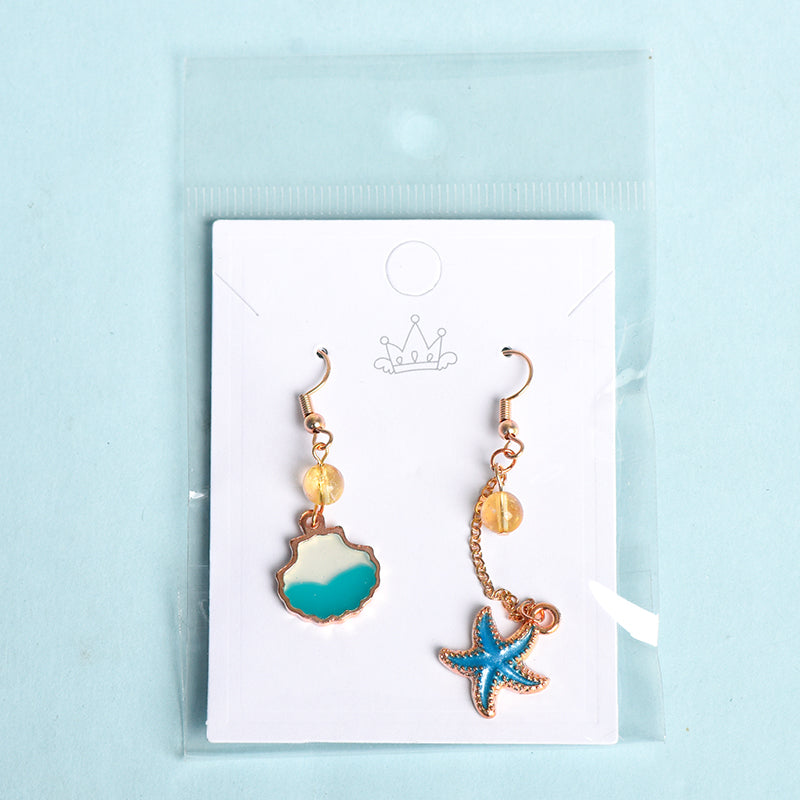 Blue shell and starfish earrings(6mm)