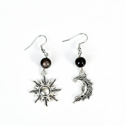 Metal sun and moon with beads earrings