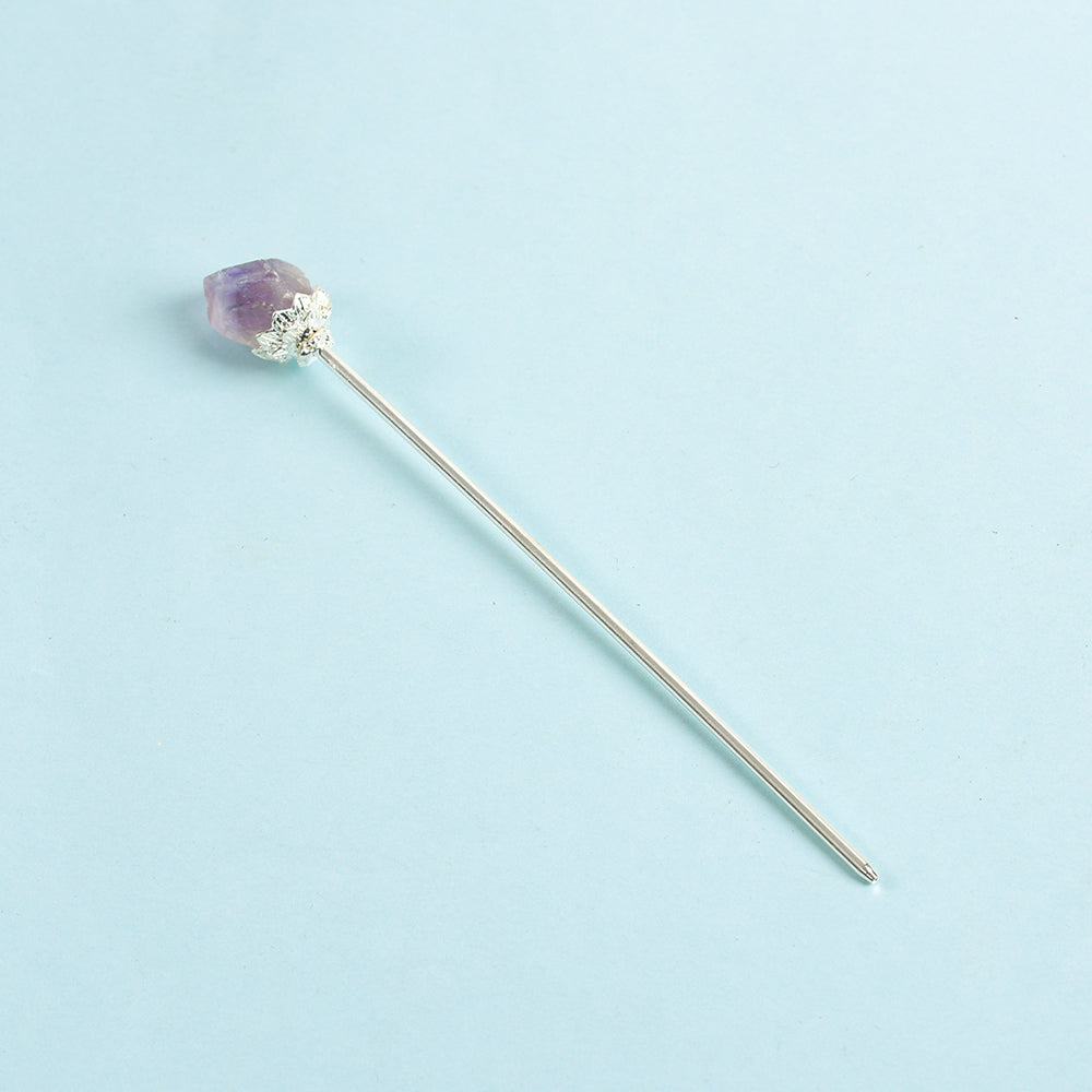 Raw crystal teeth hairpin