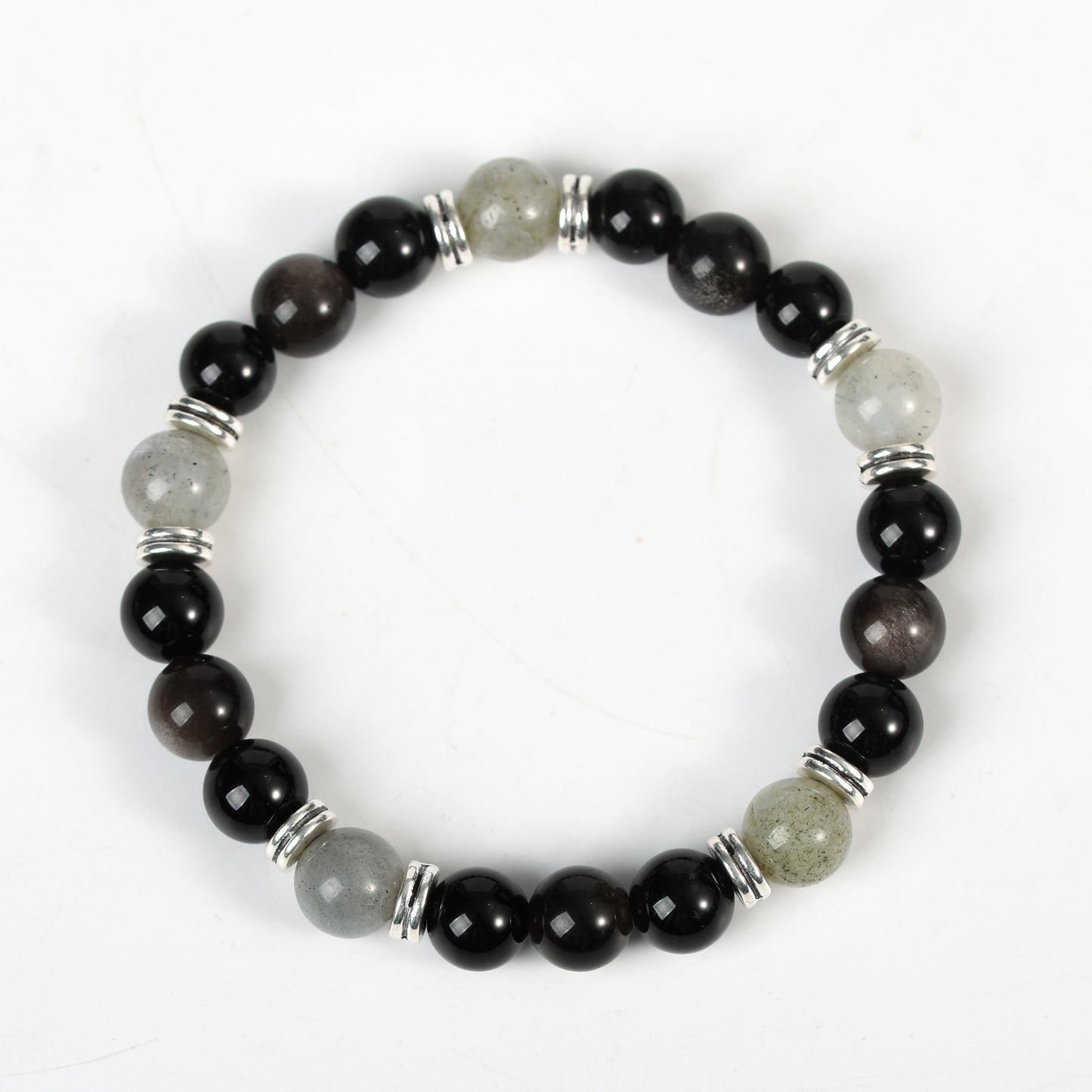 Sliver obsidian with other beads bracelet