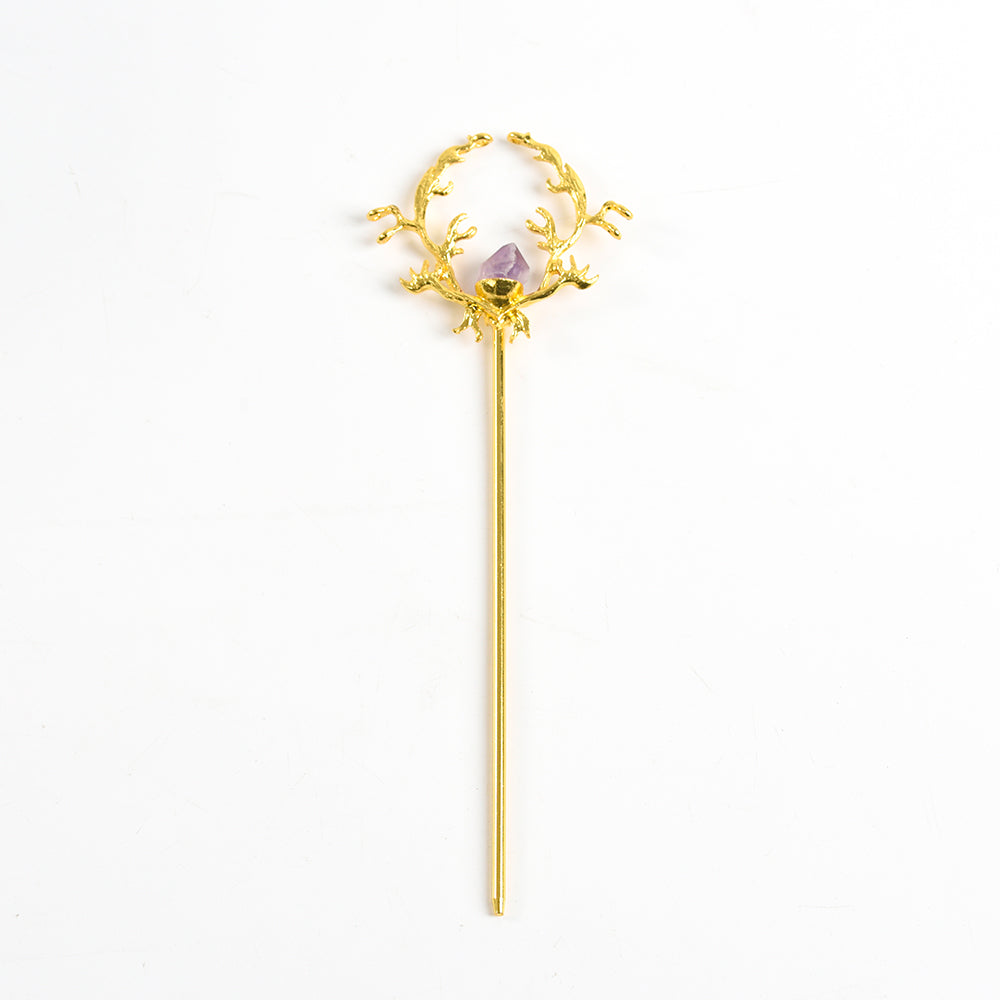 Raw crystal teeth hairpin