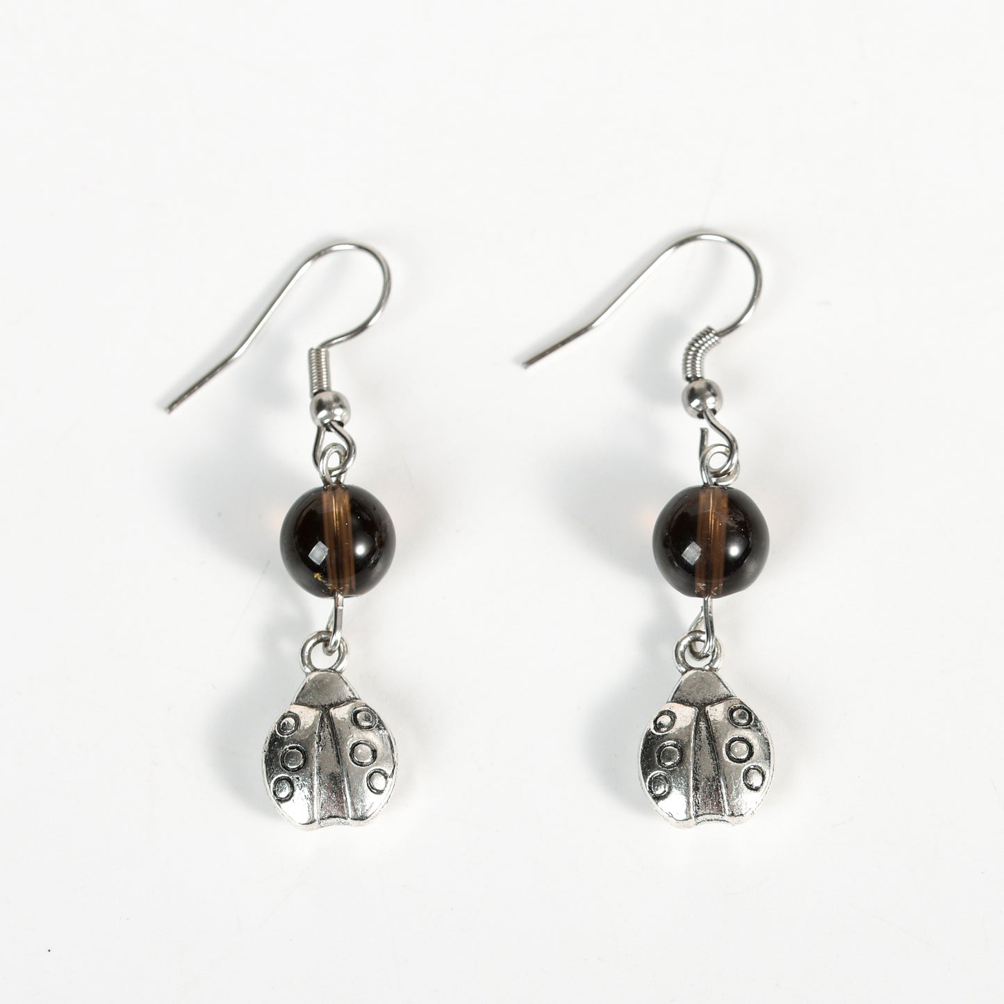 Metal lady bug with beads earrings