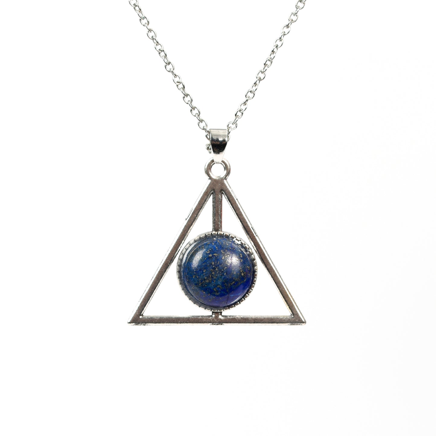 Metal triangle with round crystal pendant