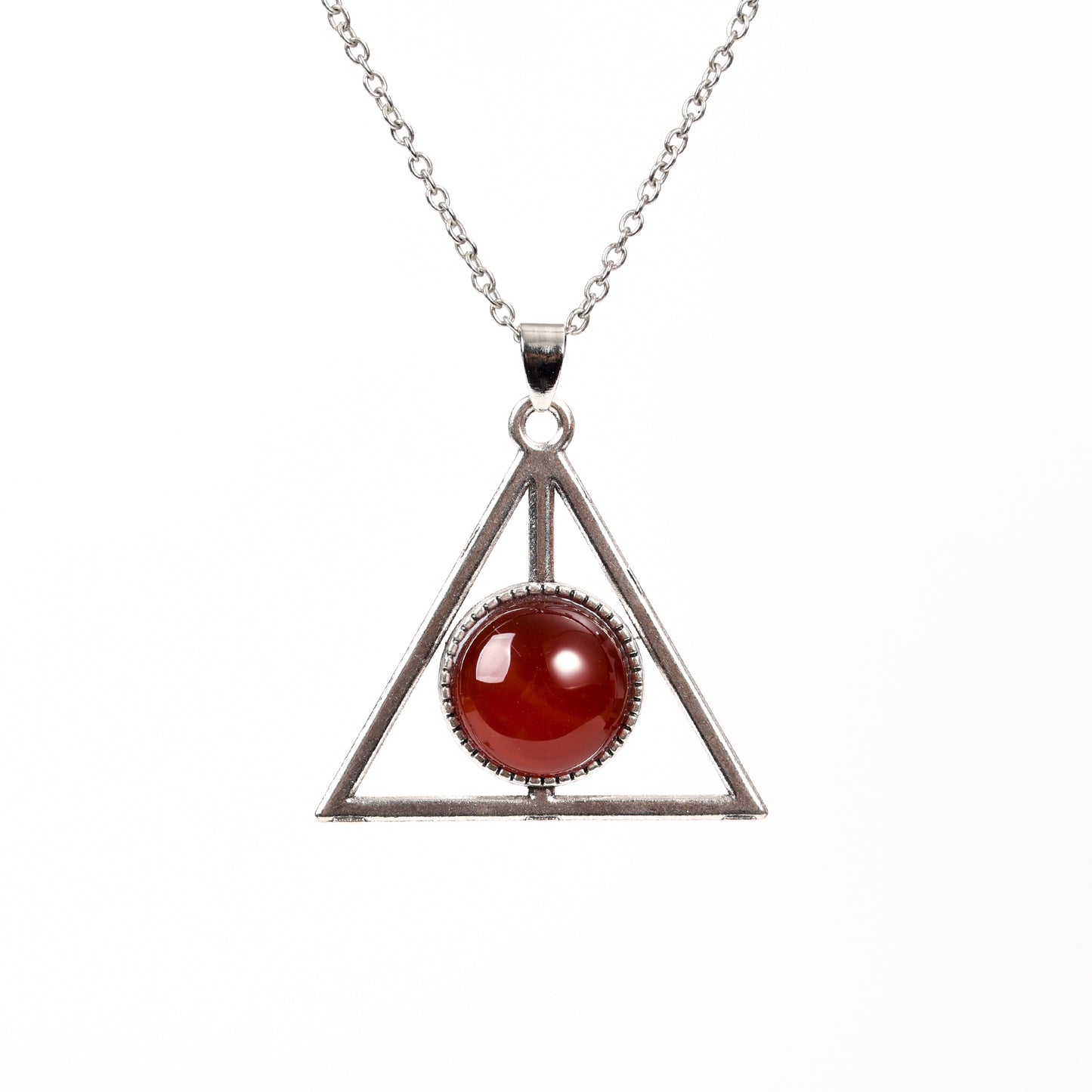 Metal triangle with round crystal pendant